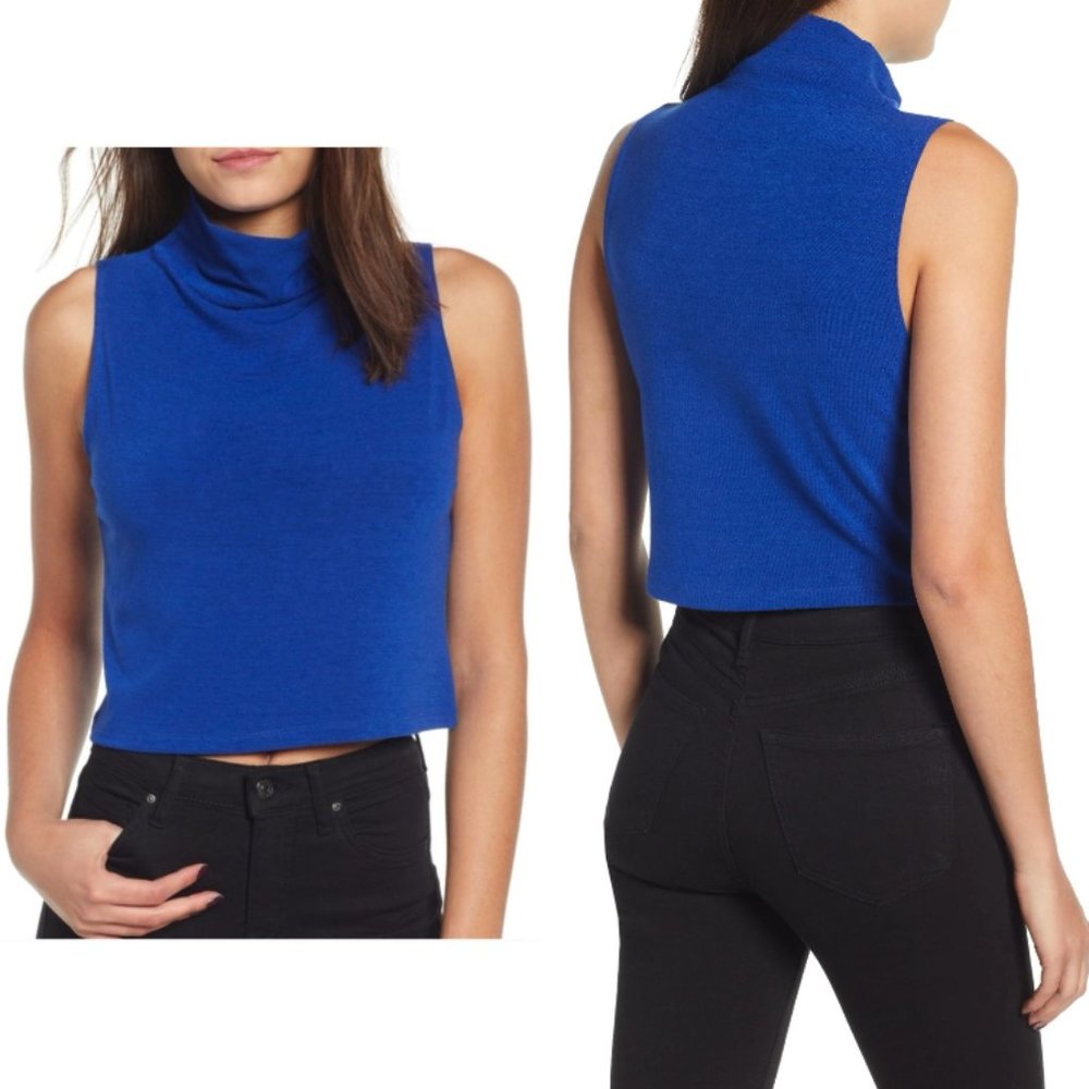 Leith Sleeveless Crop Top in Blue Mazarine (NWT)